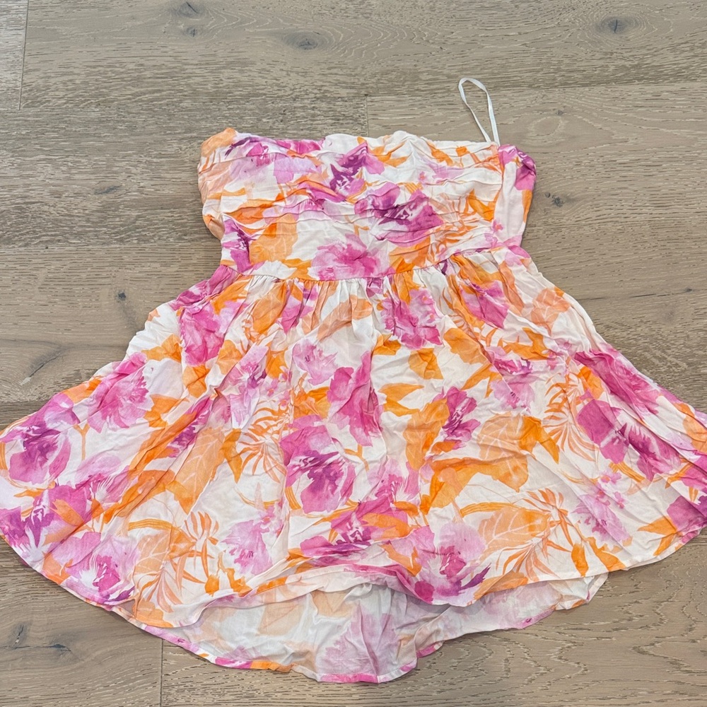 Hello Molly Pink and Orange Strapless Dress